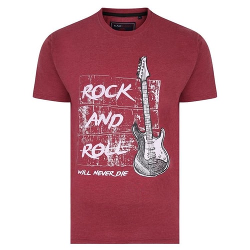KAM Guitar Print Marl T-Shirt Wine